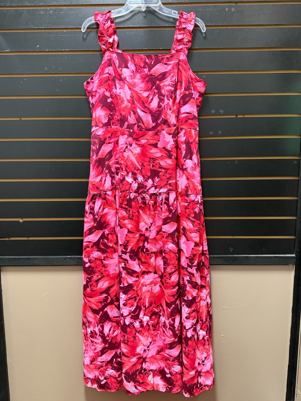 BTFBM Pink Red Floral Ruffle Strap Maxi Dress Size XL NWT